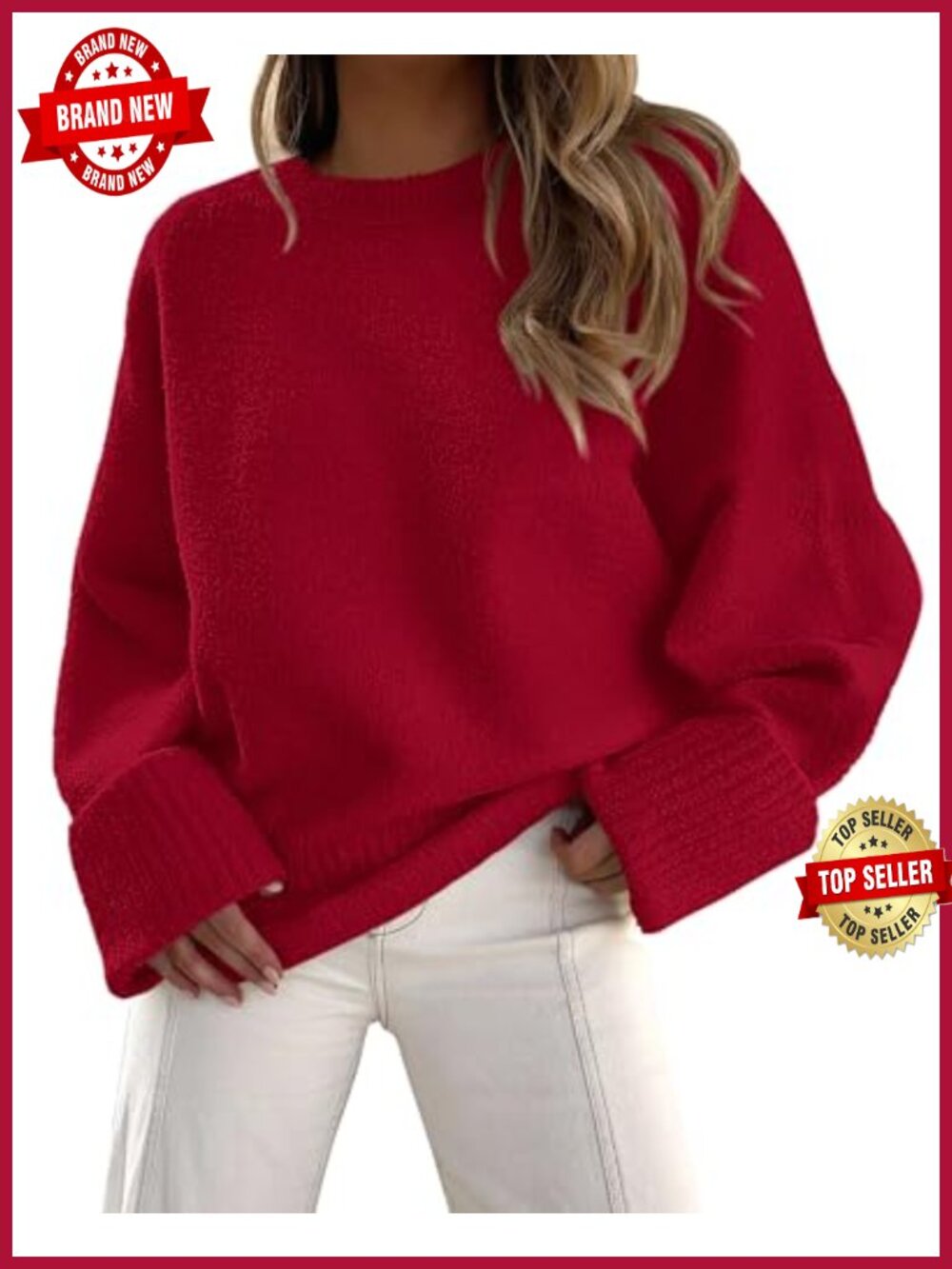 Womens Oversized Fuzzy Crewneck Pullover Sweater Long Sleeve Knit Fall Winter